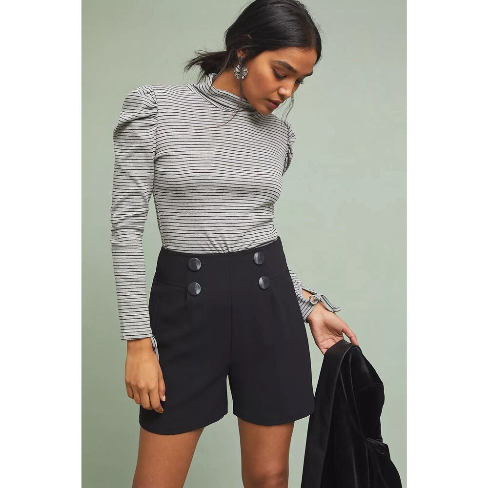 By Anthropologie Size 10 Sail Away Shorts Black High Waist Side Zipper Pockets